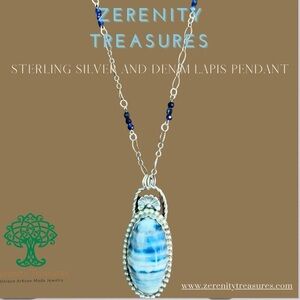 Handmade Denim Lapis & Sterling Silver Necklace | Artisan Statement Pendant